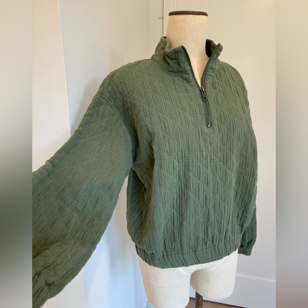 Madewell Green Diamond Jaquard Half-Zip Pullover, Size Small - Picture 2 of 3